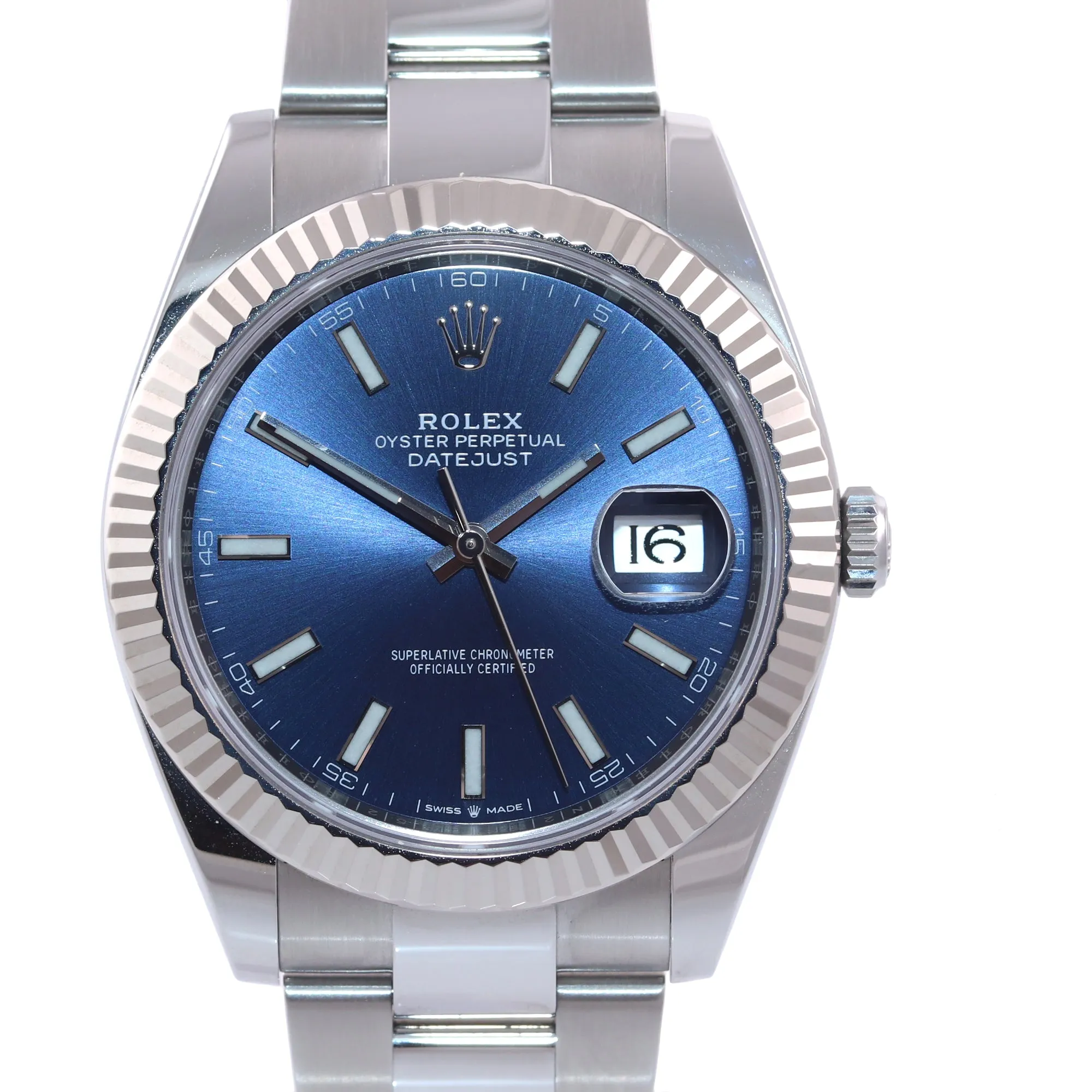 PAPERS NEW Rolex DateJust 41 126334 Blue Stick Steel White Gold Fluted Watch Box
