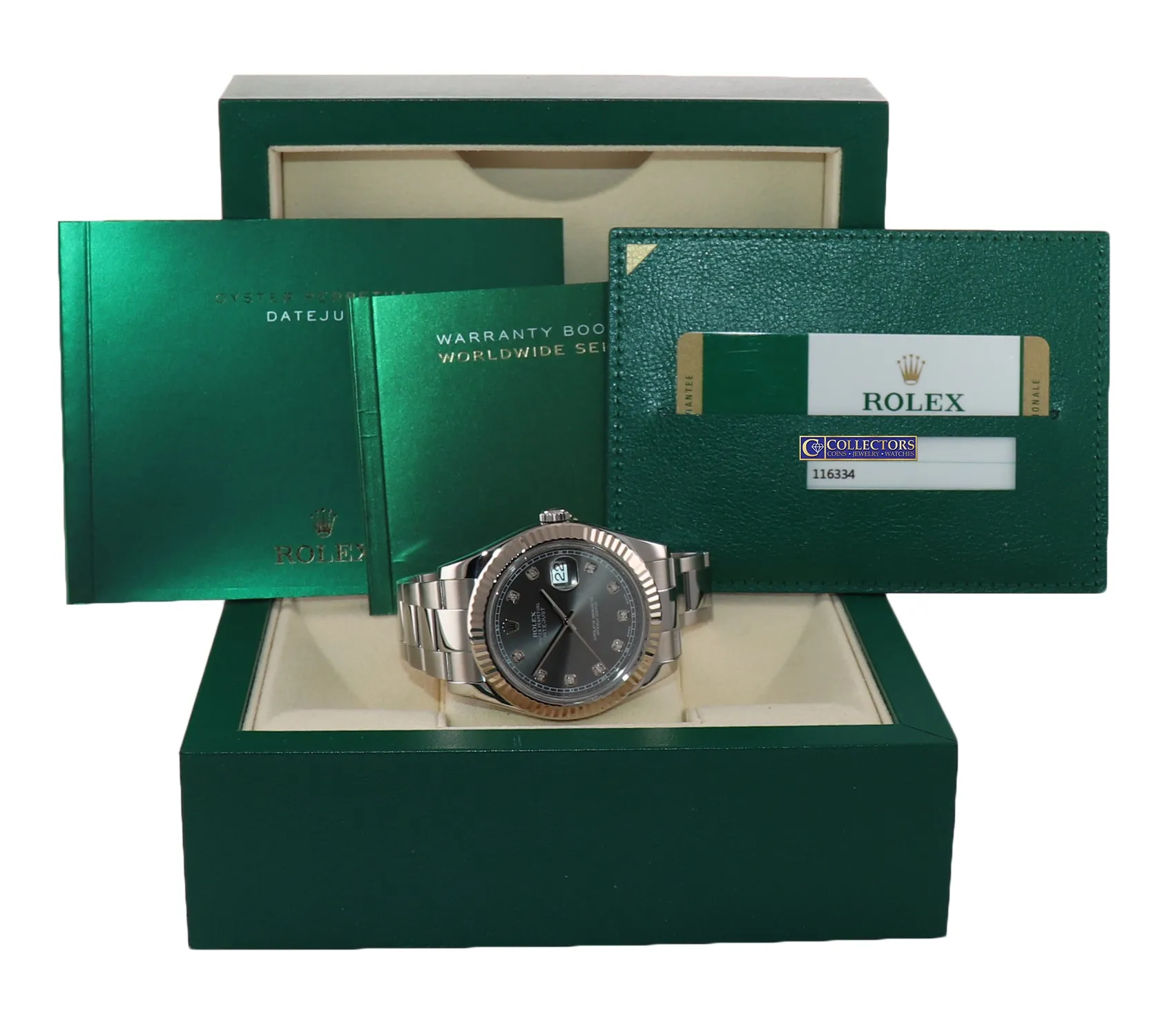 PAPERS Rolex Datejust 2 41MM Rhodium Diamond 116334 White Gold Watch Box