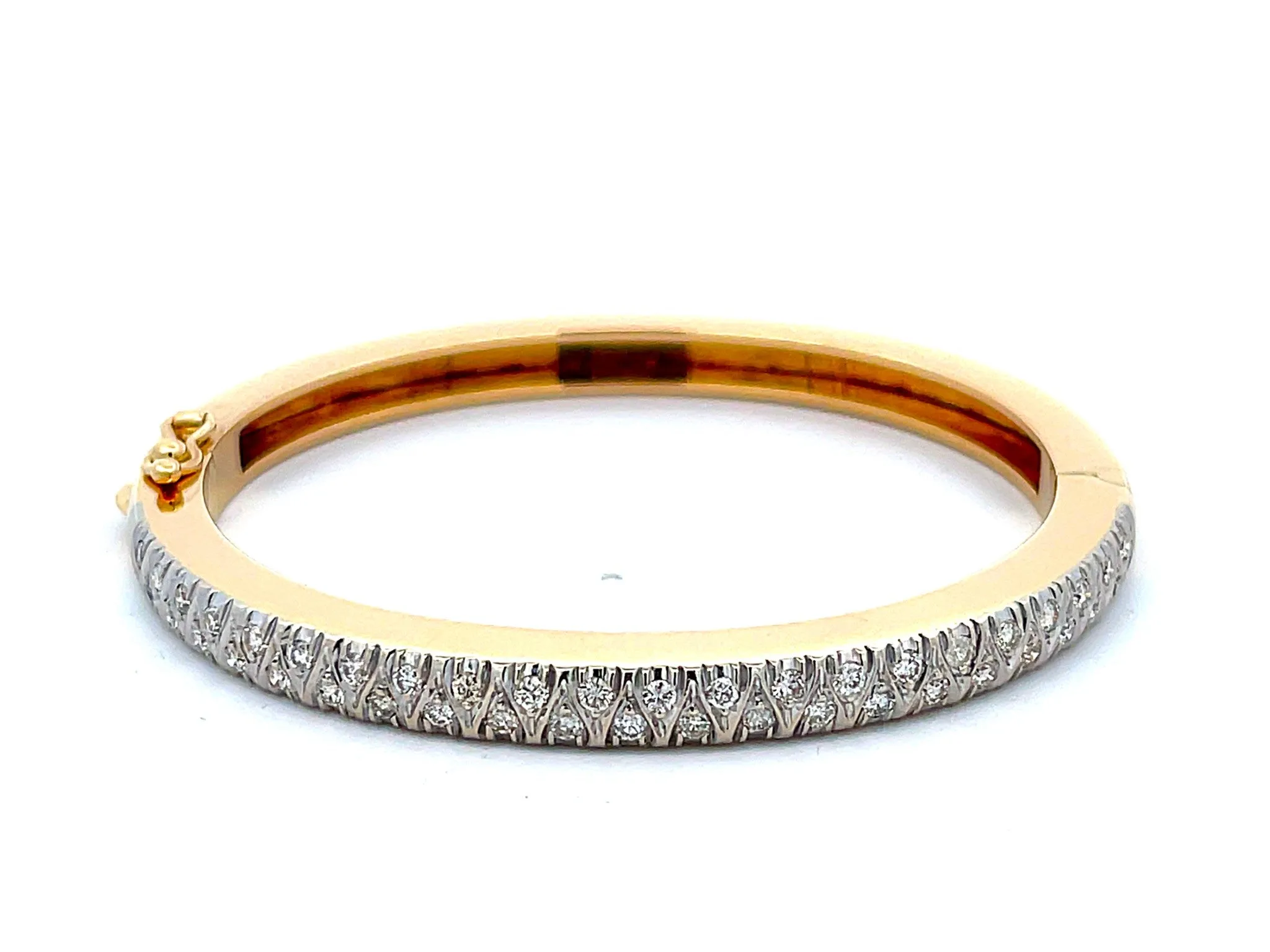 Pave Diamond Hinged Bangle in 14k Yellow Gold