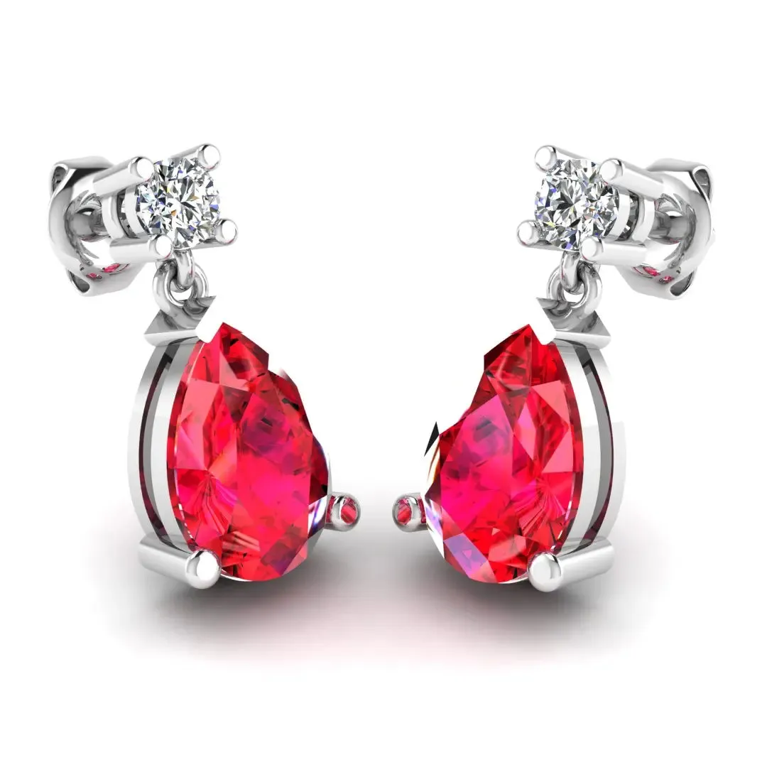 Pear Shape Ruby Natural Diamond Drop Earrings EDPSR