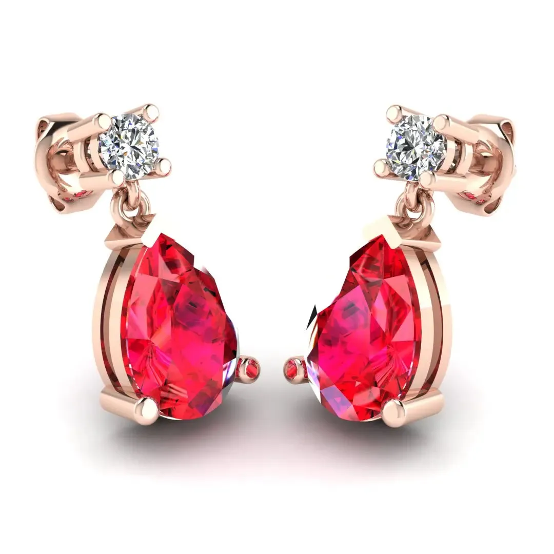 Pear Shape Ruby Natural Diamond Drop Earrings EDPSR
