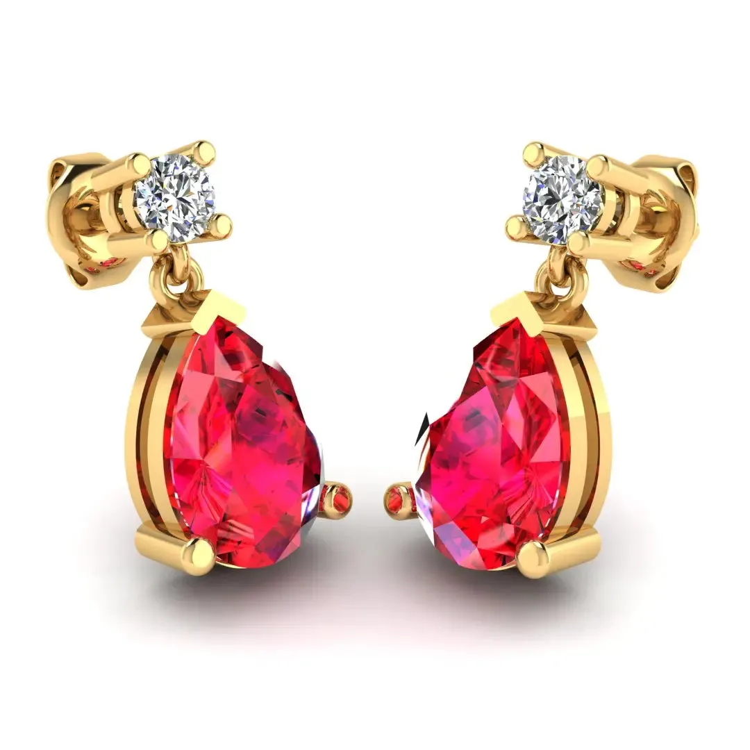 Pear Shape Ruby Natural Diamond Drop Earrings EDPSR
