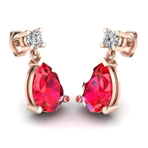 Pear Shape Ruby Natural Diamond Drop Earrings EDPSR