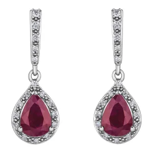 Pear Shaped Ruby Earrings with Diamond Halo
