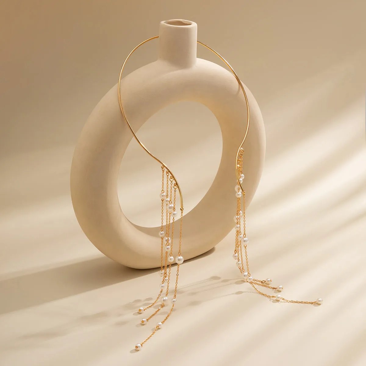 Pearl & 18K Gold-Plated Beaded Tassel Choker Necklace