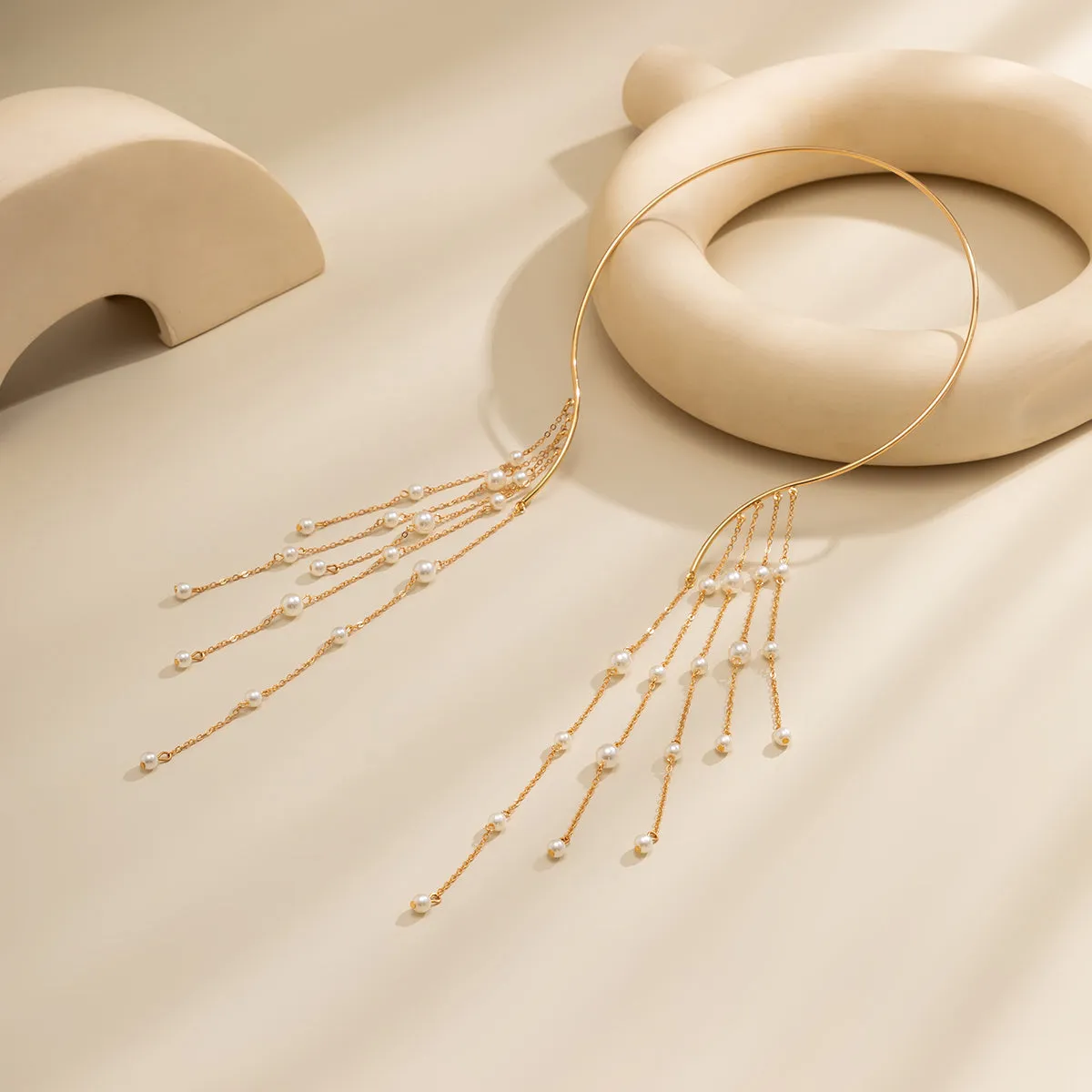 Pearl & 18K Gold-Plated Beaded Tassel Choker Necklace