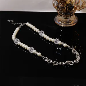 Pearl & Crystal Silver-Plated Cable Chain Beaded Necklace