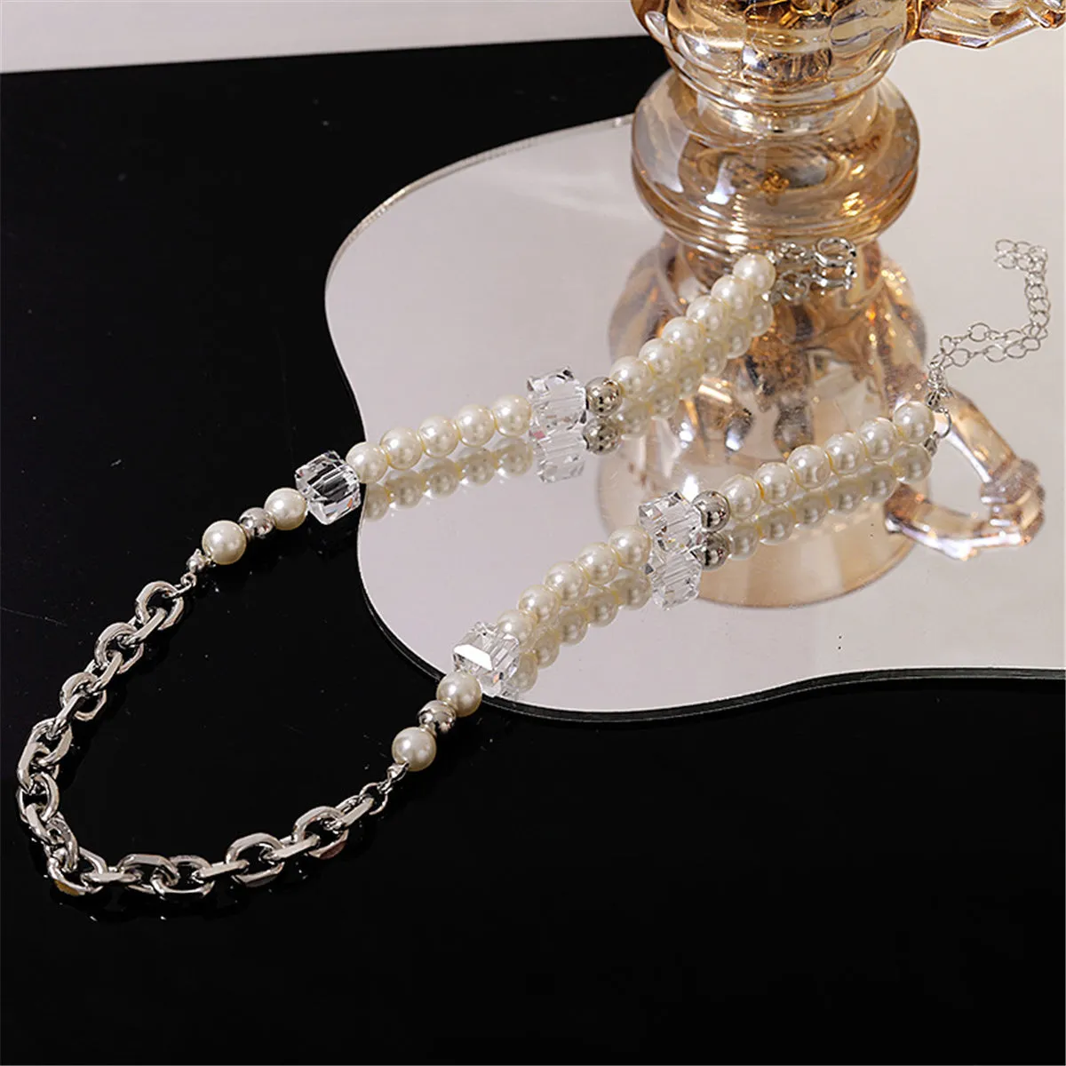 Pearl & Crystal Silver-Plated Cable Chain Beaded Necklace