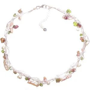 Pearl & Stone Necklace - Pink/Lime