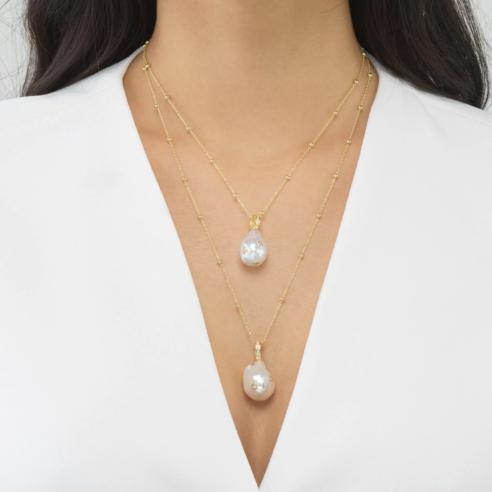 Pearl Bezel Necklace Combo Set