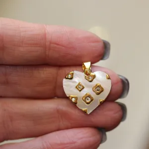 Pearl Blossom Heart Charm ~ 14k Gold Plated Brass