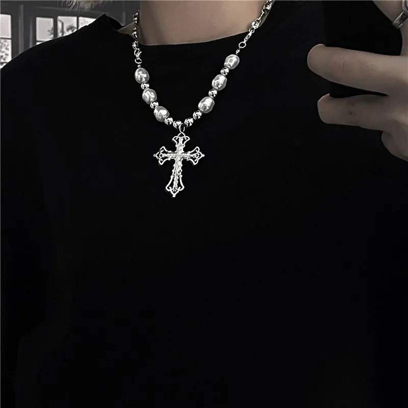 Pearl Rhinestones Necklace For Men