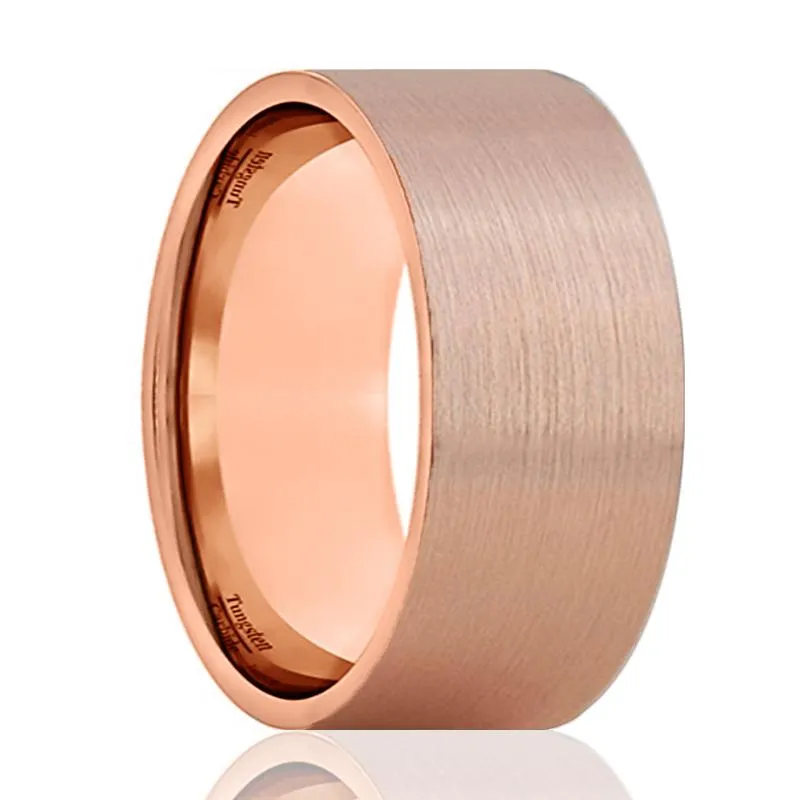 PERCY | Rose Gold Tungsten Ring, Brushed, Flat
