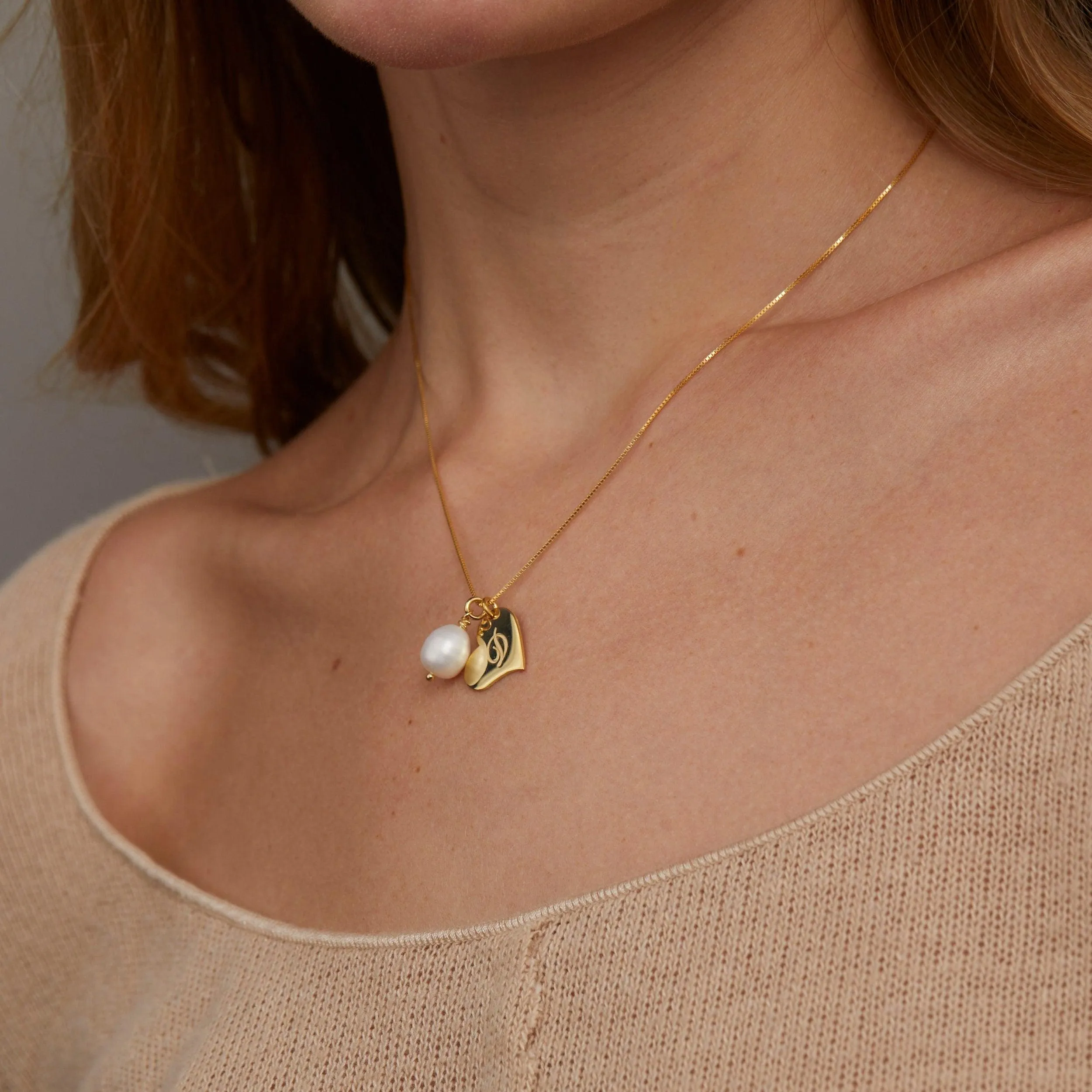 Personalized Heart Initial and Pearl Necklace - 18K Gold Vermeil