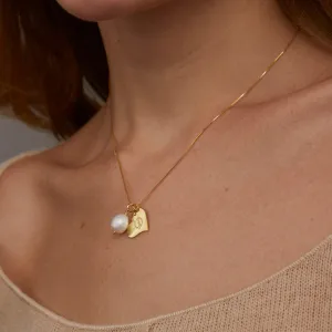 Personalized Heart Initial and Pearl Necklace - 18K Gold Vermeil