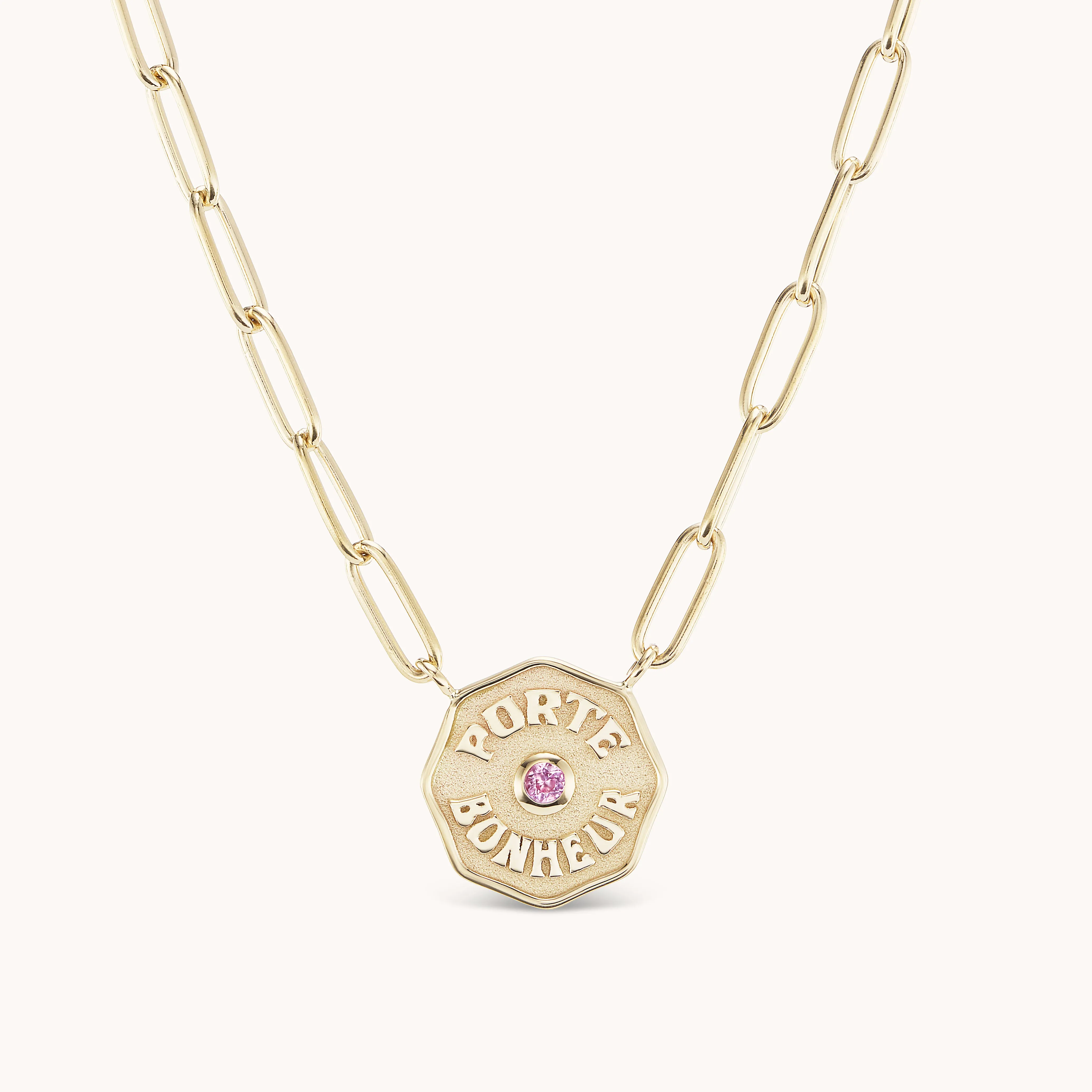 Petite PB Necklace Raised Gold Pink Sapphire
