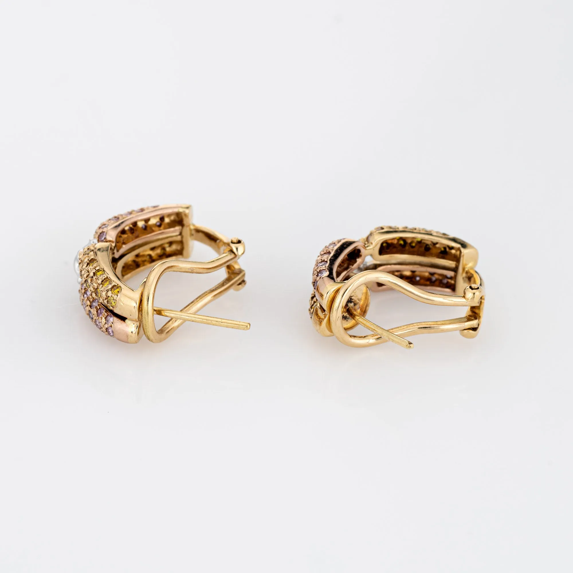 Pink & Yellow Colored Diamond Earrings Estate 18k Yellow Gold Shrimp Jewelry