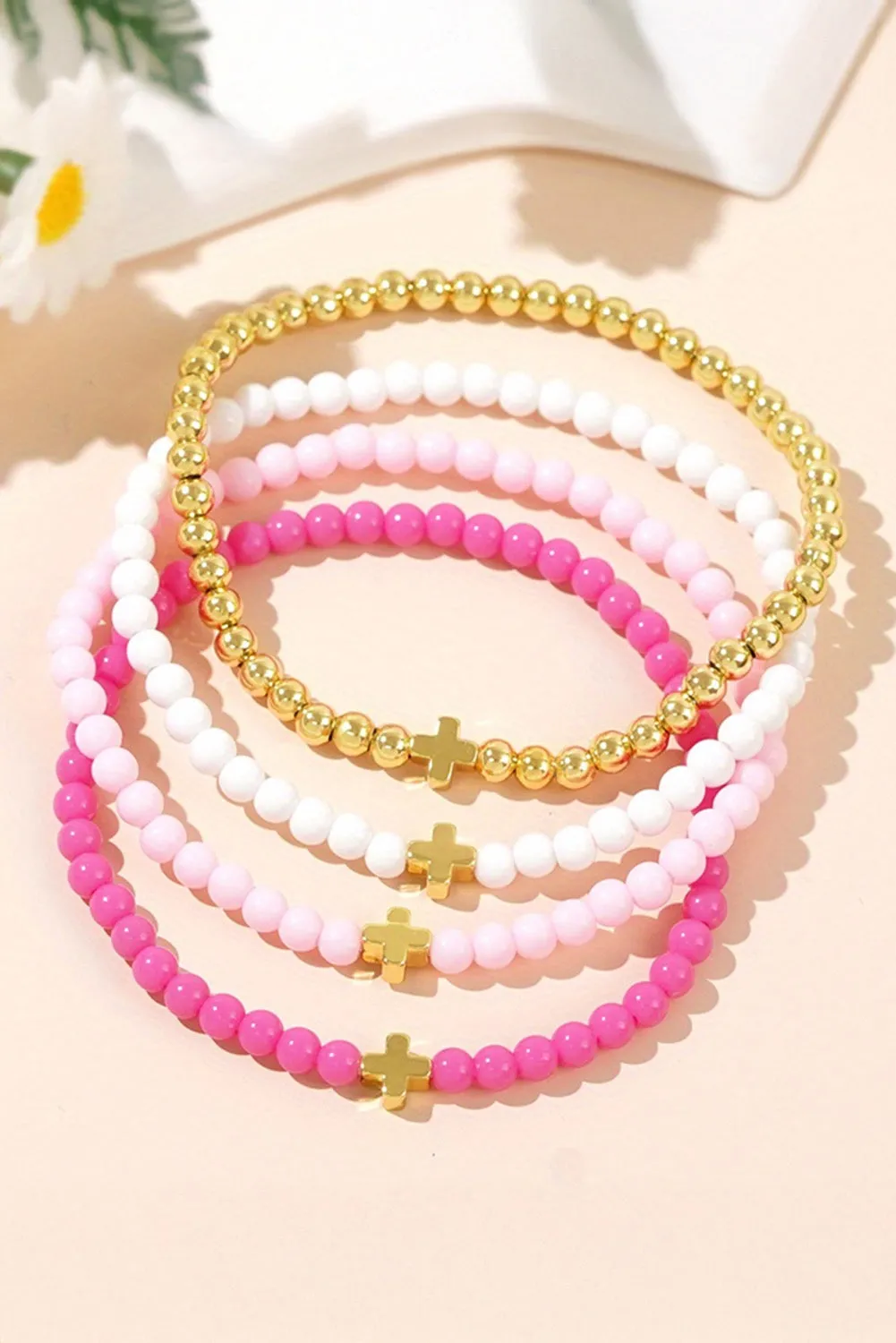 Pink Beaded Cross Bracelets LT