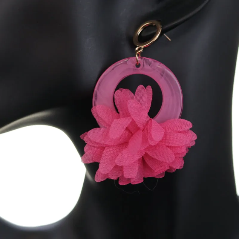 Pink Chiffon Open Circle Drop Earrings