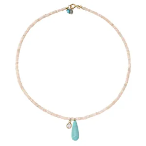 Pink Opal Necklace with Turquoise and Pink Sapphire
