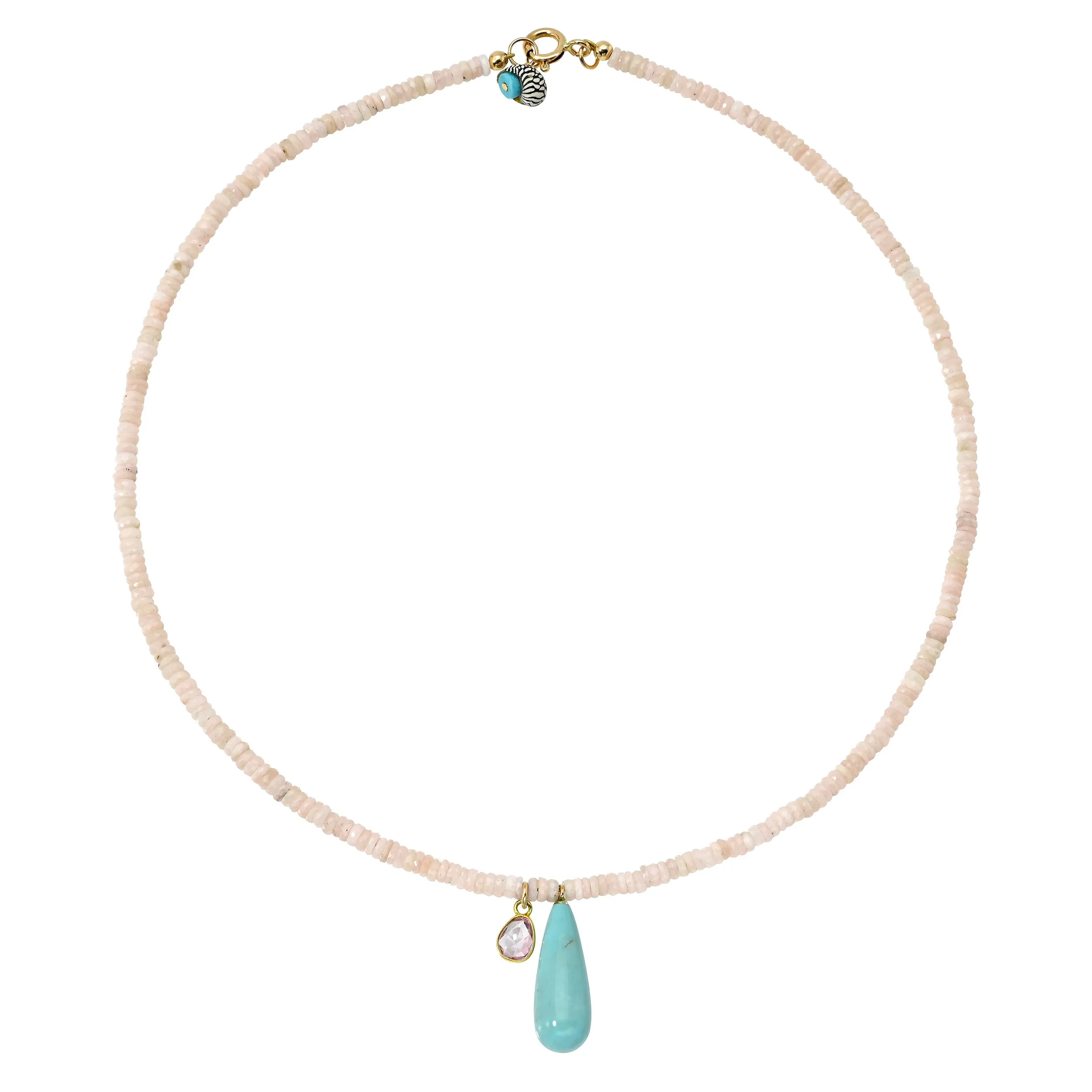 Pink Opal Necklace with Turquoise and Pink Sapphire