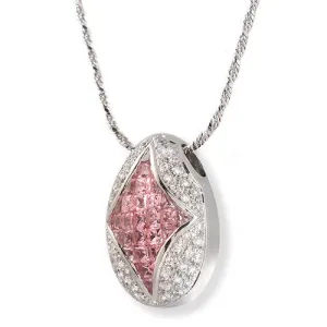Pink Sapphire & Diamond in an Oval Shape Pendant Necklace, 18k White Gold