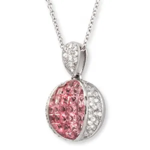 Pink Sapphire & Diamond Round Pendant Necklace, 18k White Gold