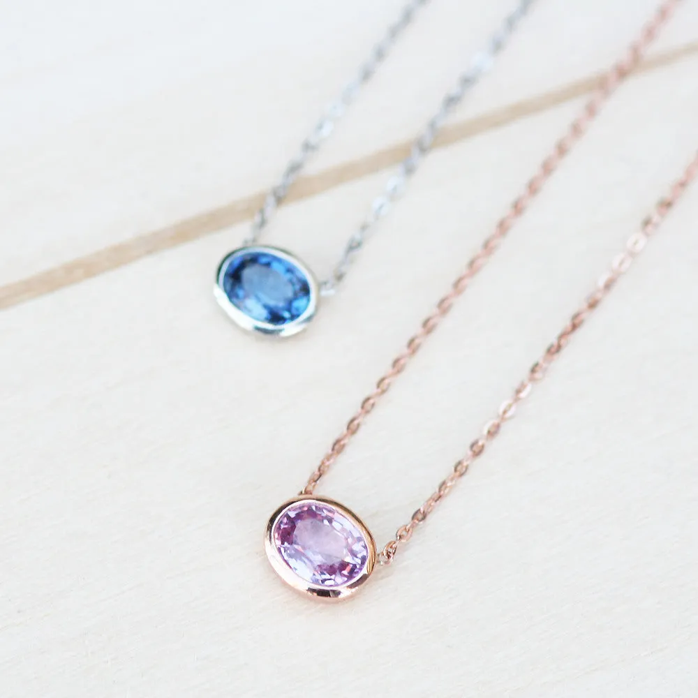 Pink Sapphire Necklace with Gold Chain