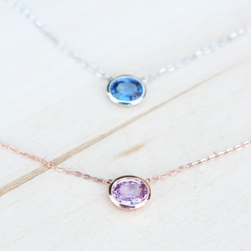 Pink Sapphire Necklace with Gold Chain