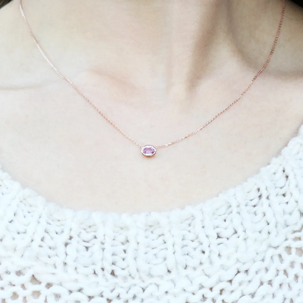 Pink Sapphire Necklace with Gold Chain
