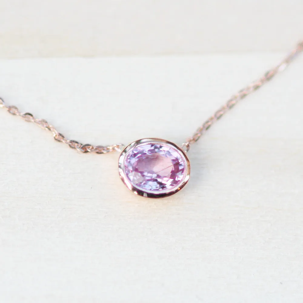Pink Sapphire Necklace with Gold Chain