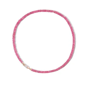 PINK SAPPHIRE NECKLACE WITH PAVÉ DIAMOND BULLET CLASP IN 18K ROSE GOLD