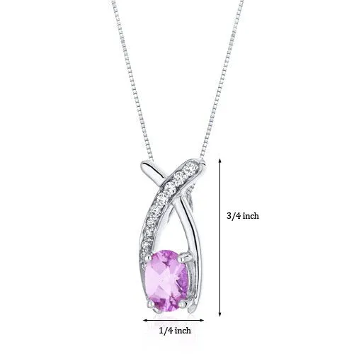 Pink Sapphire Pendant Necklace Sterling Silver Oval 1 Carats