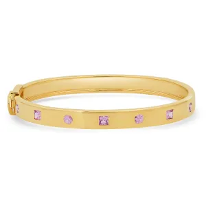 Pink Sapphire Princess Cut and Round Bangle