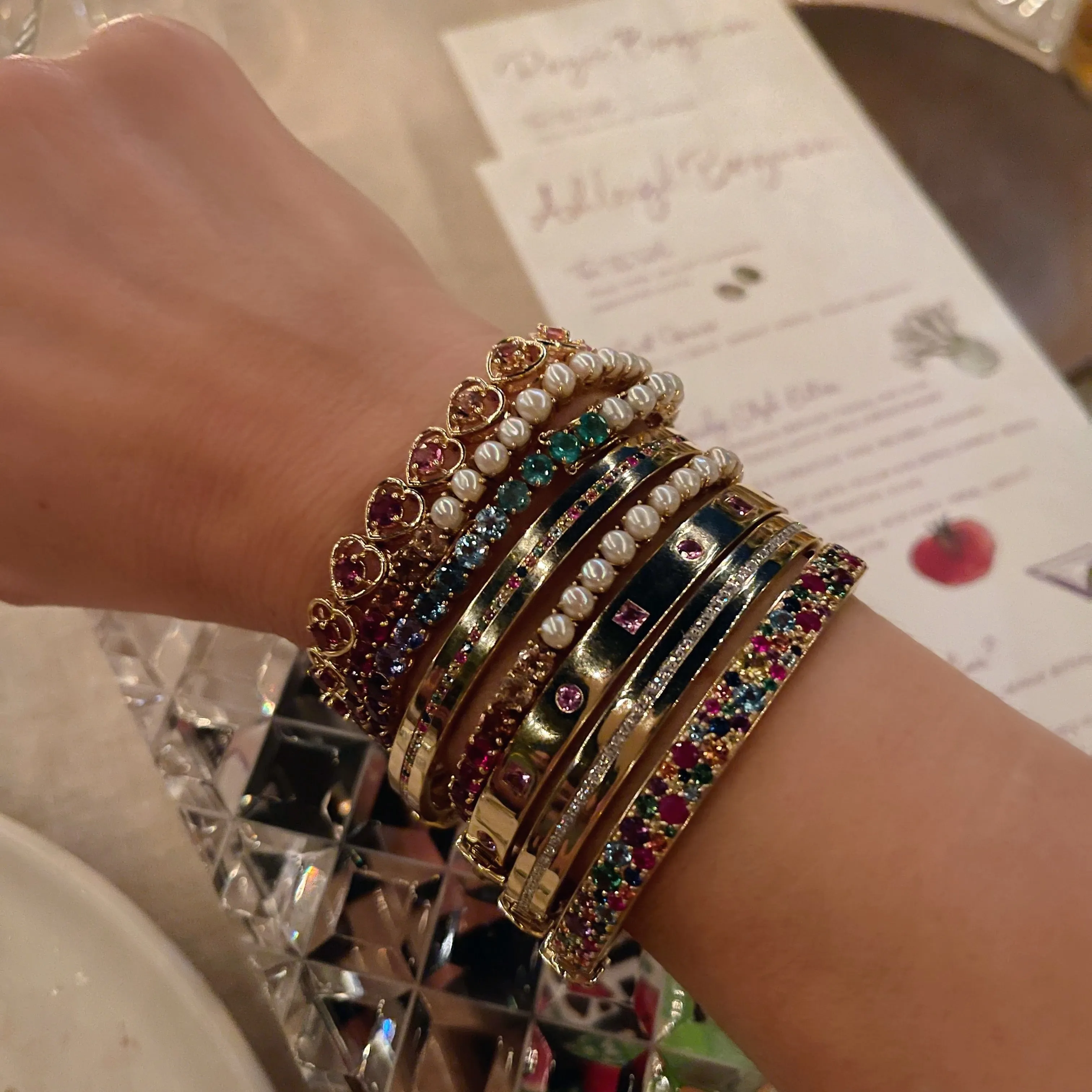 Pink Sapphire Princess Cut and Round Bangle