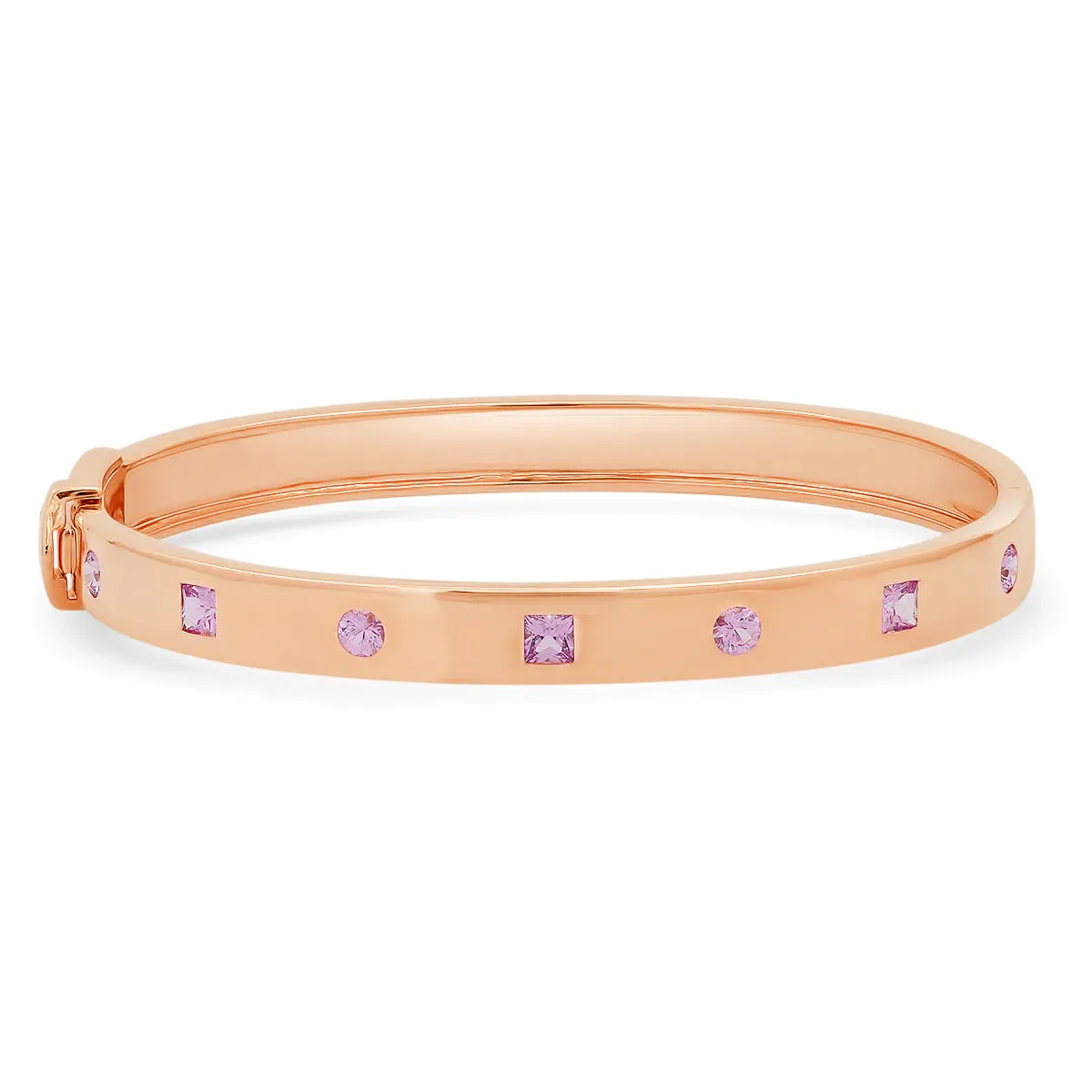 Pink Sapphire Princess Cut and Round Bangle