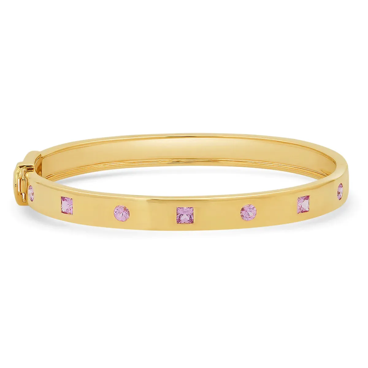 Pink Sapphire Princess Cut and Round Bangle