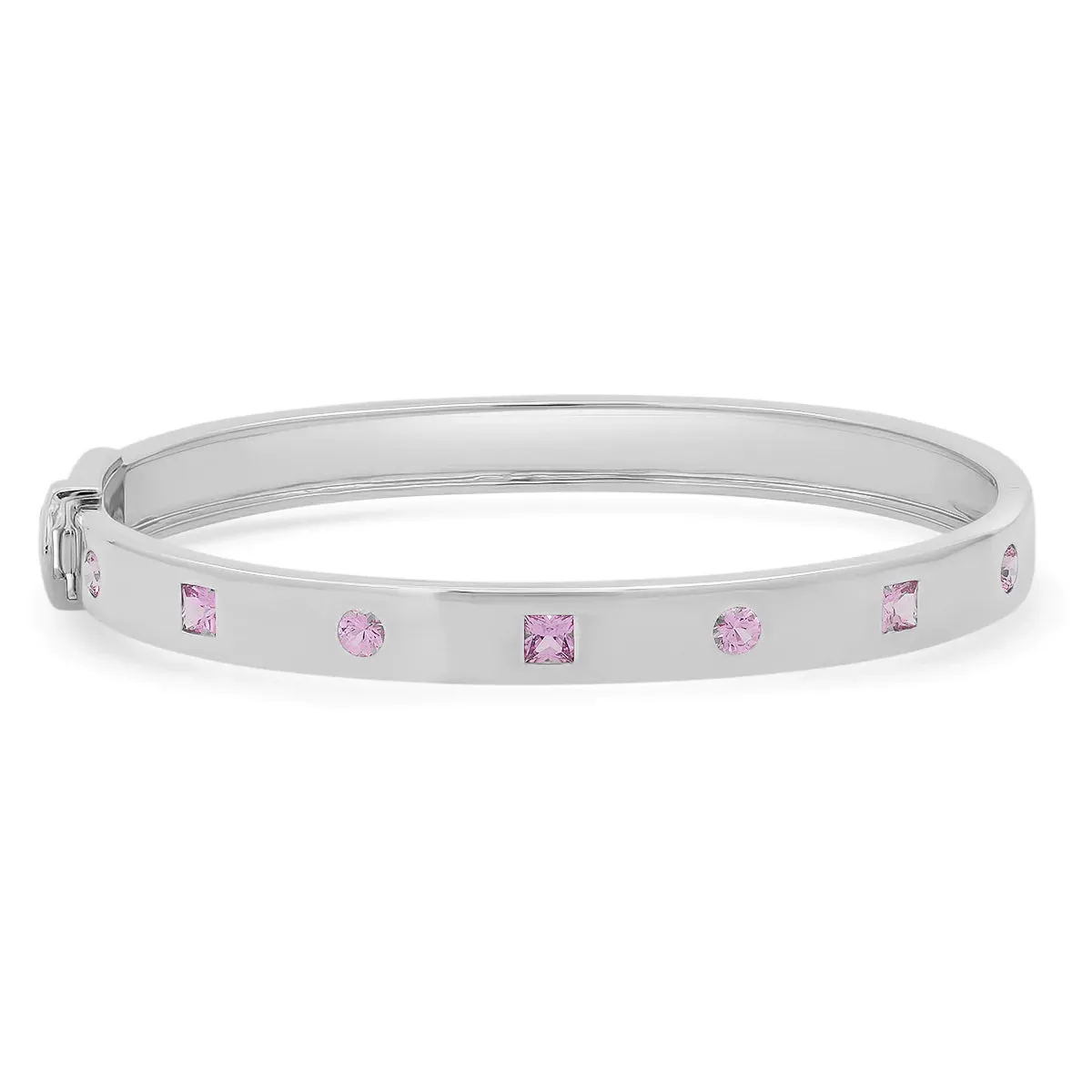 Pink Sapphire Princess Cut and Round Bangle