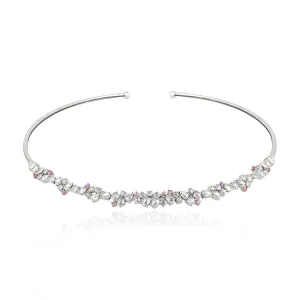 Pink Sapphire Prong Rose Cut Diamond In White Gold Herringbone Cuff Necklace On Sale