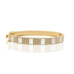 Pinstripe Strength Diamond Bangle Bracelet with Diamonds & Mother of Pearl