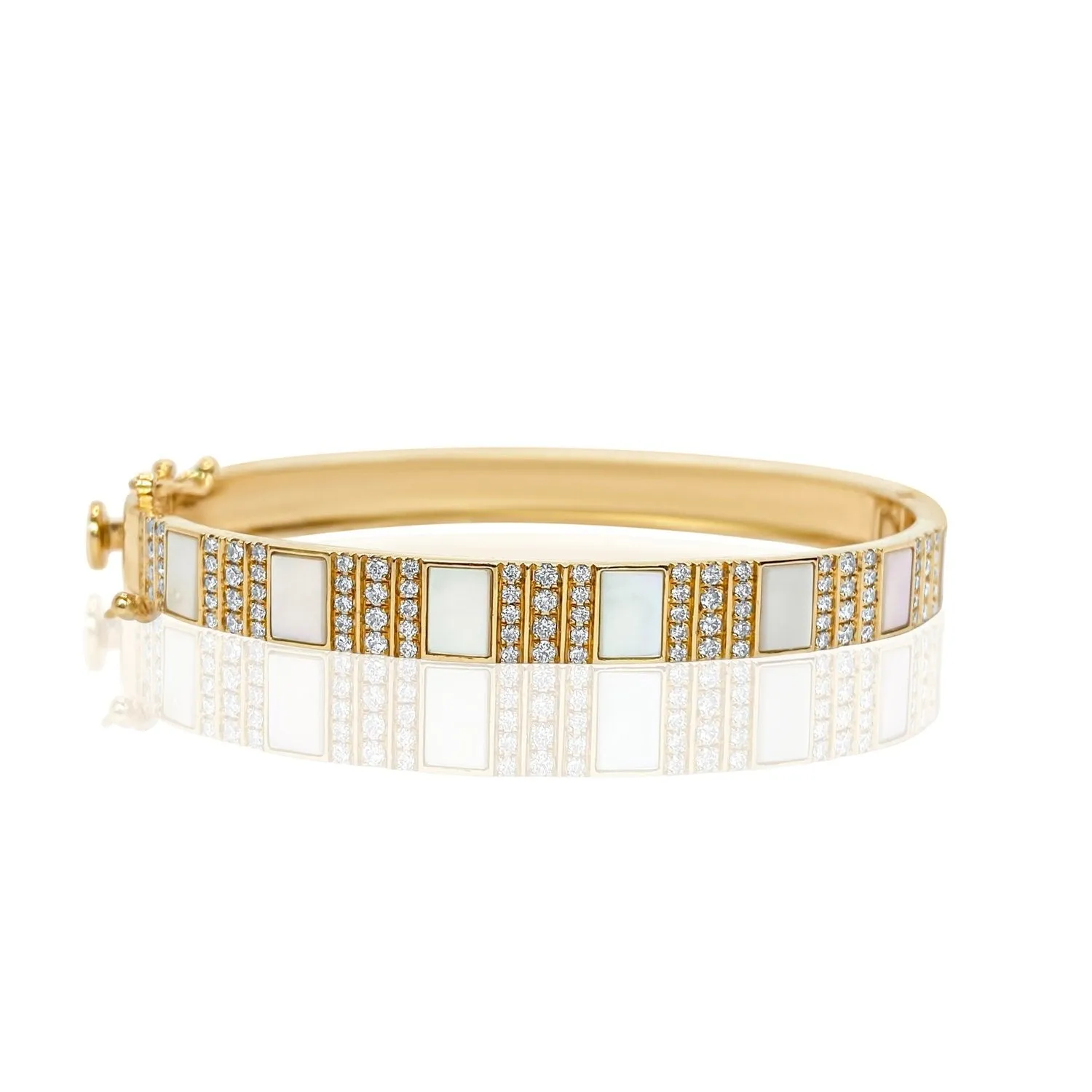 Pinstripe Strength Diamond Bangle Bracelet with Diamonds & Mother of Pearl