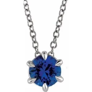 Platinum 4 mm Lab-Grown Blue Sapphire Solitaire 16-18" Necklace