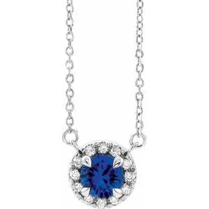 Platinum 5.5 mm Lab-Grown Blue Sapphire 1/10 CTW Natural Diamond 18" Necklace