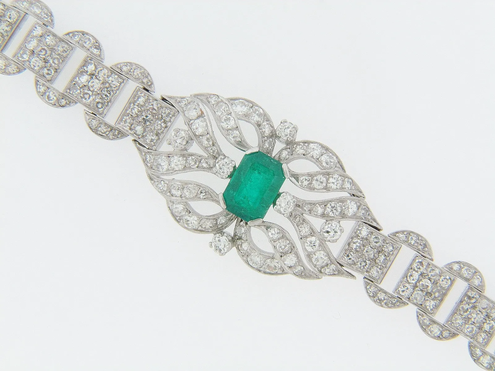 PLATINUM EMERALD AND DIAMOND BRACELET