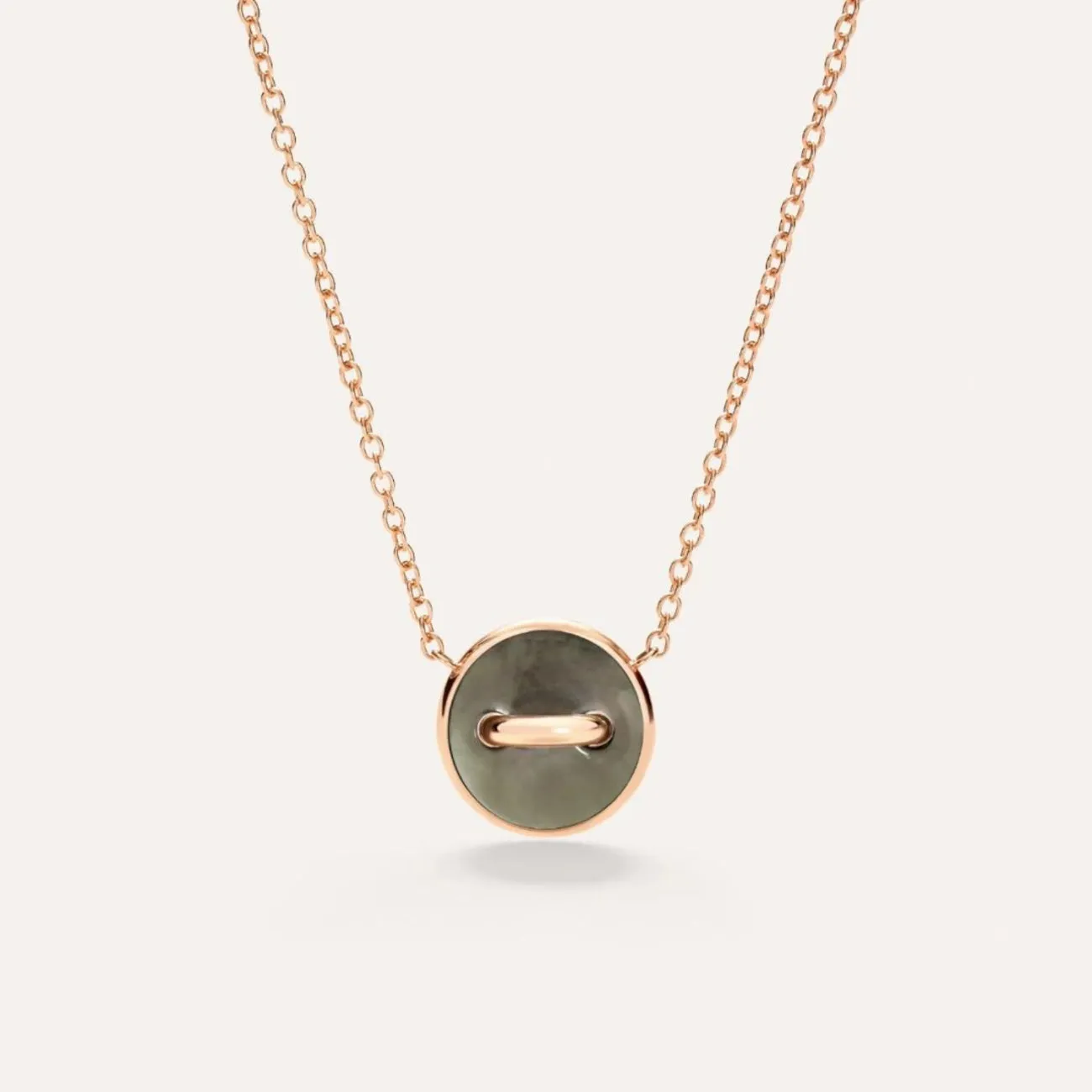 Pom Pom Dot 18K Rose Gold White & Grey Mother of Pearl Two-Sided Button Diamond Pendant Necklace
