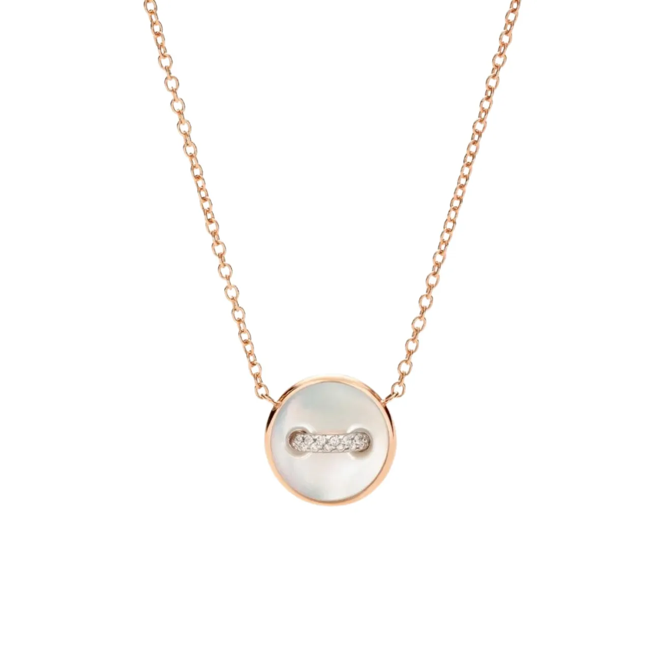 Pom Pom Dot 18K Rose Gold White & Grey Mother of Pearl Two-Sided Button Diamond Pendant Necklace