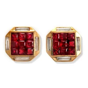 Princess-cut Ruby And Baguette Diamond Earrings, 18k