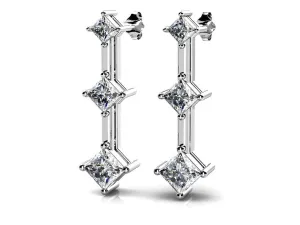 Princess Triple Diamond Earrings   with 0.52 ct.(finished) 1.8mm, 2.4mm, 2.9mm