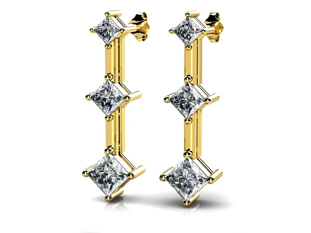 Princess Triple Diamond Earrings   with 0.52 ct.(finished) 1.8mm, 2.4mm, 2.9mm