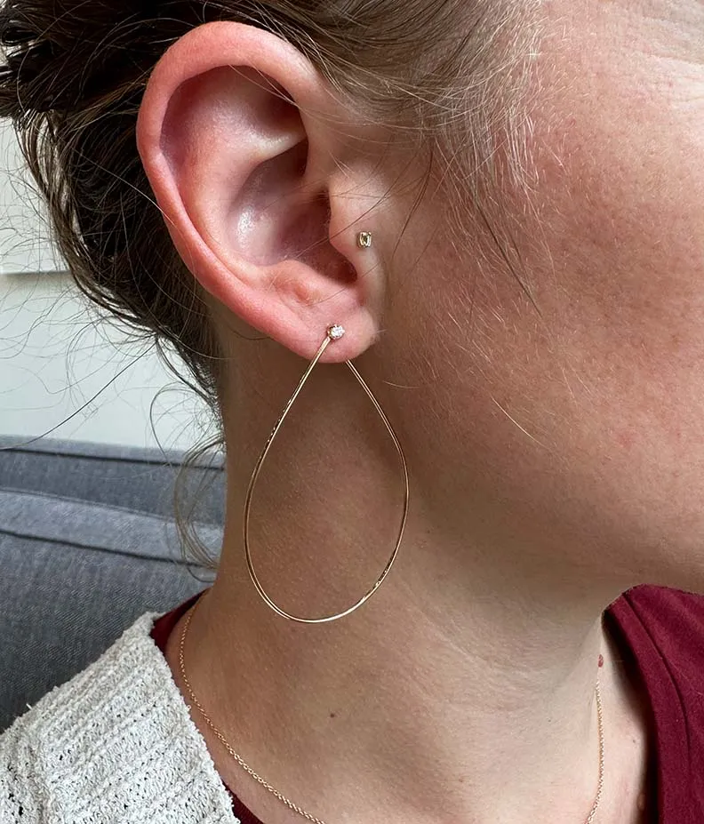 Prong Set Front Facing Large Tear Drop Earrings